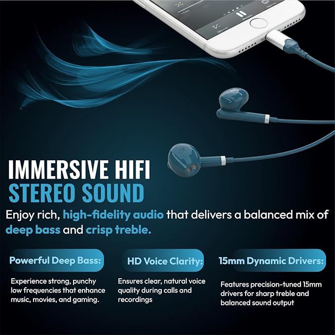 Wired In-Ear Headphones Type C, Hi-Fi Stereo Sound, Noise Isolation, In-Ear Headphones with Volume Control for Samsung, Xiaomi, Huawei, and Type-C Devices