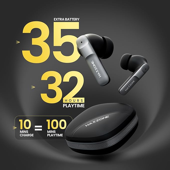 Wireless Bluetooth Earbuds I Quad Mic ENC, 32H Playtime, Type C Fast Charging I Earphones for Calls, Movies & Gaming with 13mm Cooper Speakers I Deep Bass, Clear Quality & Water Proof