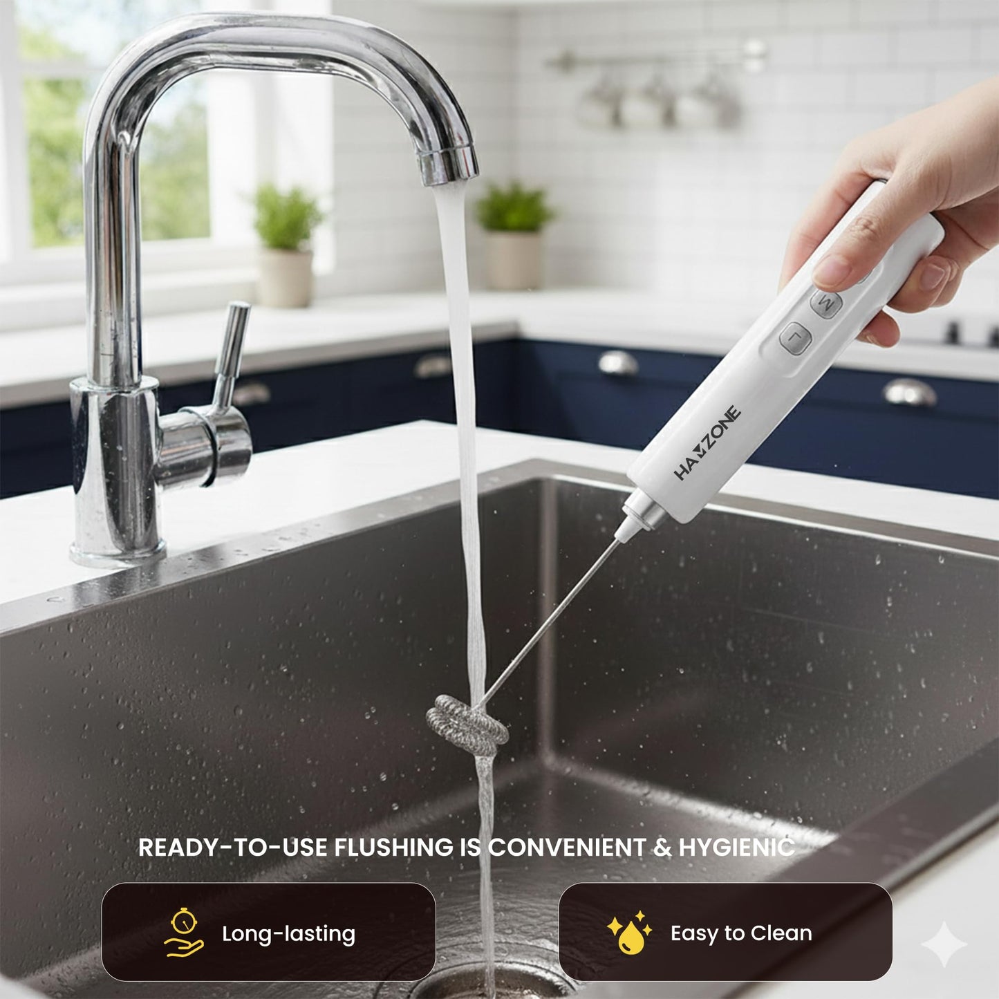 Hamzone Rechargeable Milk Frother Handheld, Electric Coffee Frother Mini Whisk with Stand, Stainless Steel Foam Maker for Cappuccino, Lattes, Matcha & Hot Chocolate