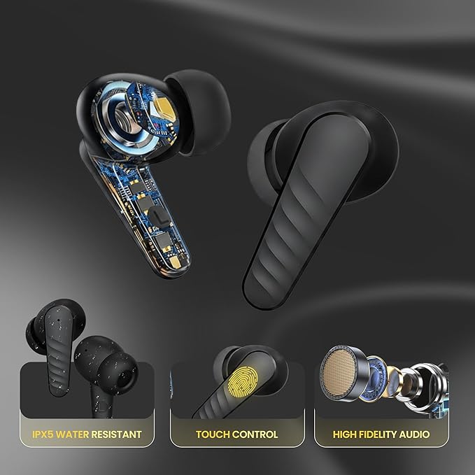 Wireless Bluetooth Earbuds I Quad Mic ENC, 40H Playtime, Type C Fast Charging I Earphones for Calls, Movies & Gaming with 55ms Low Latency I Deep Bass, Clear Quality with Noise Cancellation