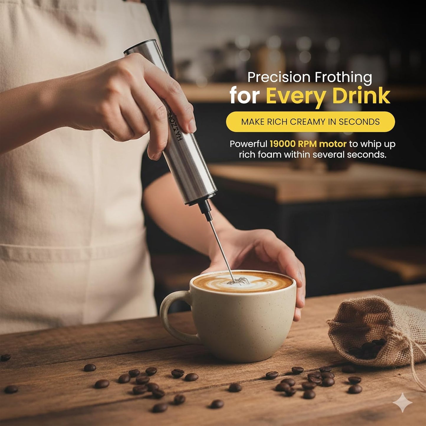 Rechargeable Milk Frother Handheld, Electric Coffee Frother Mini Whisk with Stand, Stainless Steel Foam Maker for Cappuccino, Lattes, Matcha & Hot Chocolatel