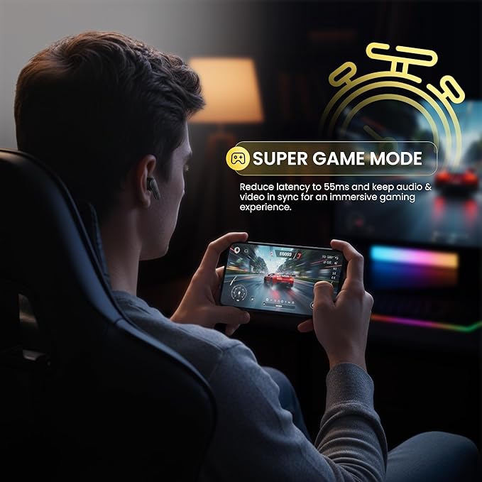 Wireless Bluetooth Earbuds I Quad Mic ENC, 40H Playtime, Type C Fast Charging I Earphones for Calls, Movies & Gaming with 55ms Low Latency I Deep Bass, Clear Quality with Noise Cancellation