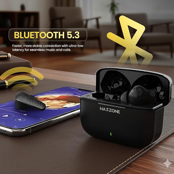 Wireless Bluetooth Earbuds I Quad Mic ENC, 40H Playtime, Type C Fast Charging I Earphones for Calls, Movies & Gaming with 55ms Low Latency I Deep Bass, Clear Quality with Noise Cancellation