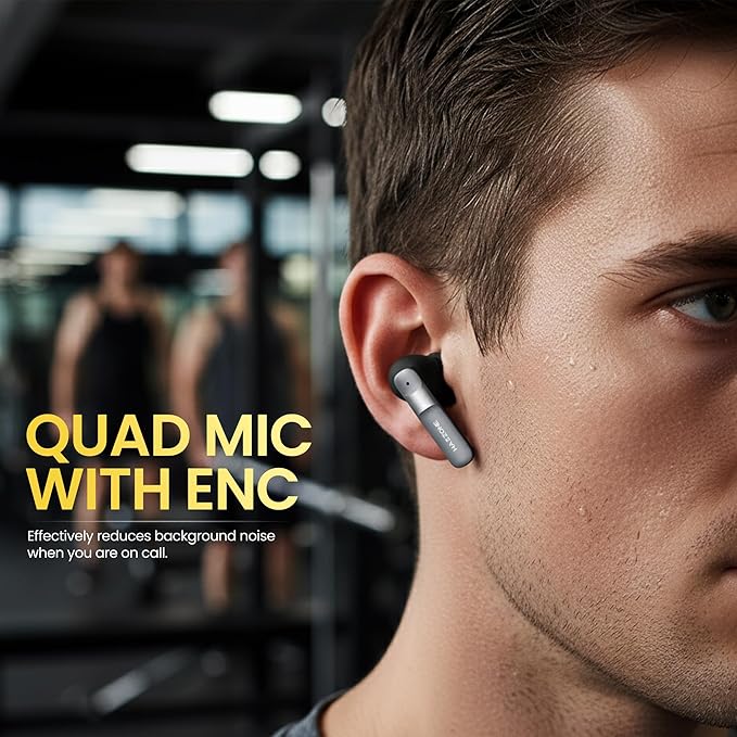 Wireless Bluetooth Earbuds I Quad Mic ENC, 32H Playtime, Type C Fast Charging I Earphones for Calls, Movies & Gaming with 13mm Cooper Speakers I Deep Bass, Clear Quality & Water Proof