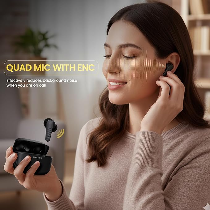 Wireless Bluetooth Earbuds I Quad Mic ENC, 40H Playtime, Type C Fast Charging I Earphones for Calls, Movies & Gaming with 55ms Low Latency I Deep Bass, Clear Quality with Noise Cancellation
