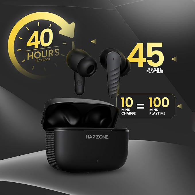 Wireless Bluetooth Earbuds I Quad Mic ENC, 40H Playtime, Type C Fast Charging I Earphones for Calls, Movies & Gaming with 55ms Low Latency I Deep Bass, Clear Quality with Noise Cancellation