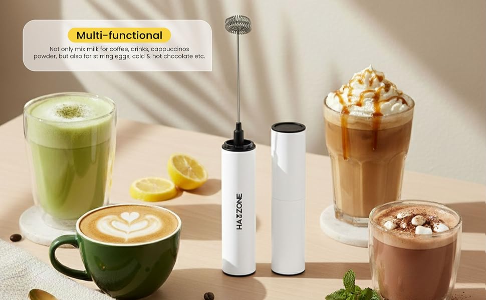 Rechargeable Milk Frother Handheld, Electric Coffee Frother Mini Whisk with Stand, Stainless Steel Foam Maker for Cappuccino, Lattes, Matcha & Hot Chocolatel
