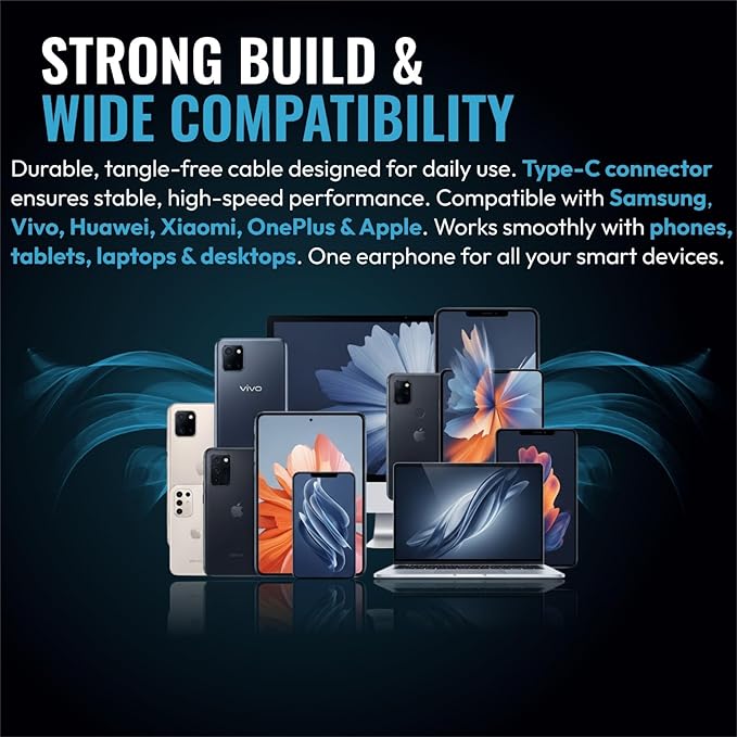 Wired In-Ear Headphones Type C, Hi-Fi Stereo Sound, Noise Isolation, In-Ear Headphones with Volume Control for Samsung, Xiaomi, Huawei, and Type-C Devices